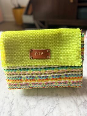 Mavis by Herrera Handwoven Recycled Plastic Crossbody Bag Neon Green Multicolor